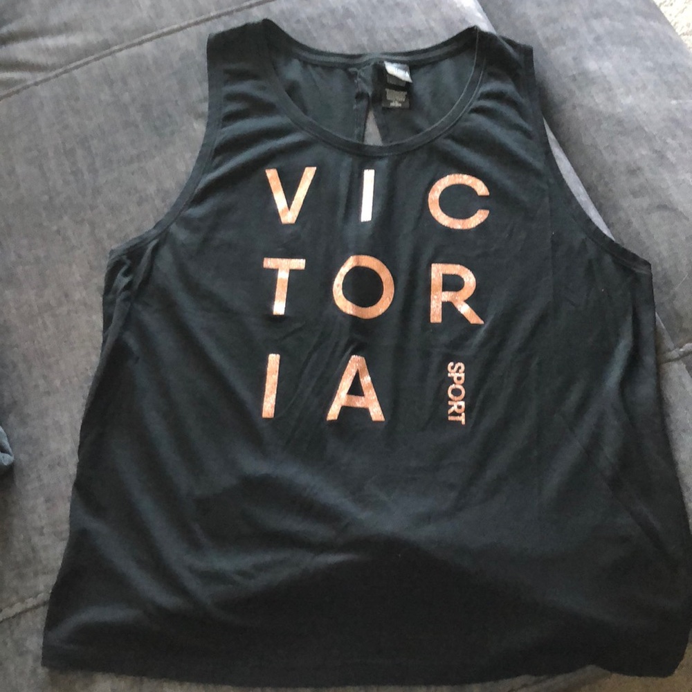 Black workout tank with pink sparkle lettering